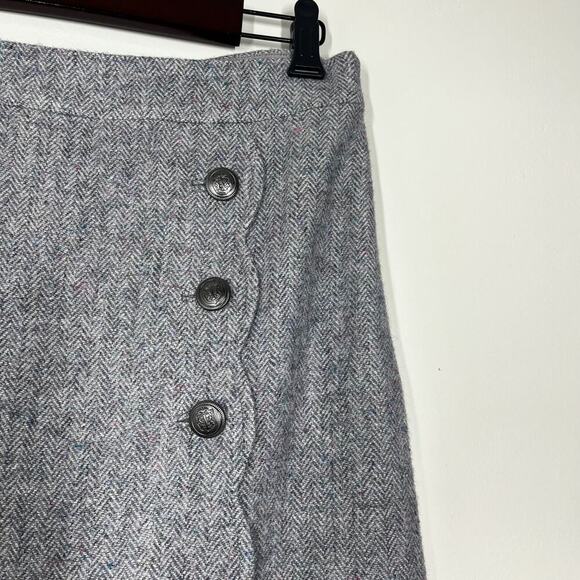 Talbots Wool Blend Herringbone Skirt 8 Knee Length Scallop False Wrap Gray Pink - Picture 3 of 9